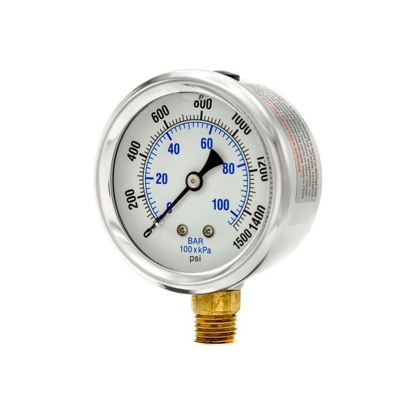 Engineered Specialty Products, Inc Pic Gauges 21/2" Vacuum Gauge, Liquid Filled, 1500 PSI